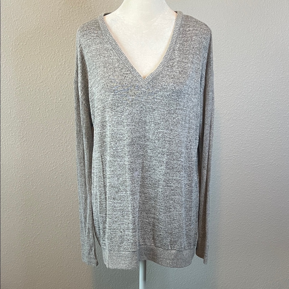 Gap Softspun VNeck Long Sleeve Light Gray Marl Size XS
